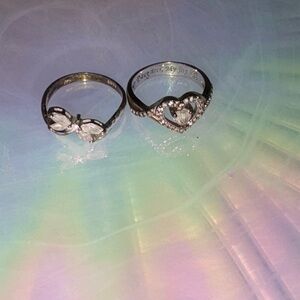 Size 7 Silver Heart and Dragonfly Ring Set